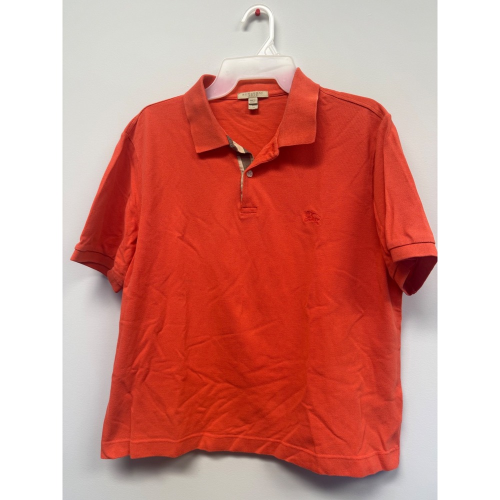 Burberry Brit Mens XL Orange Cotton Pique Short Sleeve Polo Shirt Nova Check Tri
